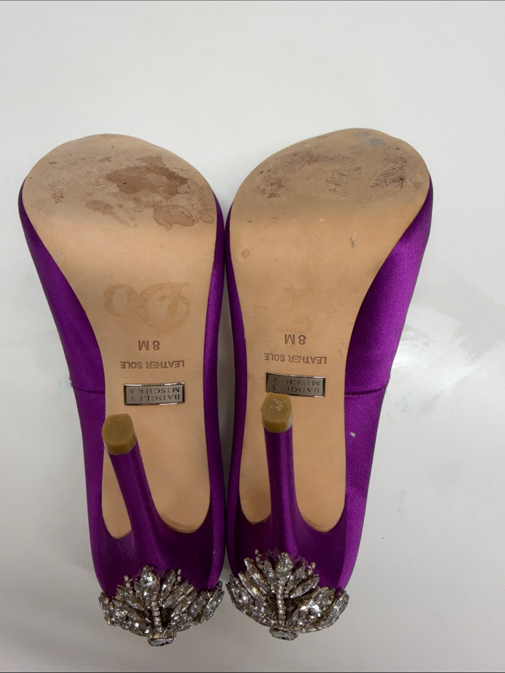 Badgley Mischka Kiara High Heels Pumps Shoes Jeweled Diamond Satin Purple Size 8 - Picture 9 of 11